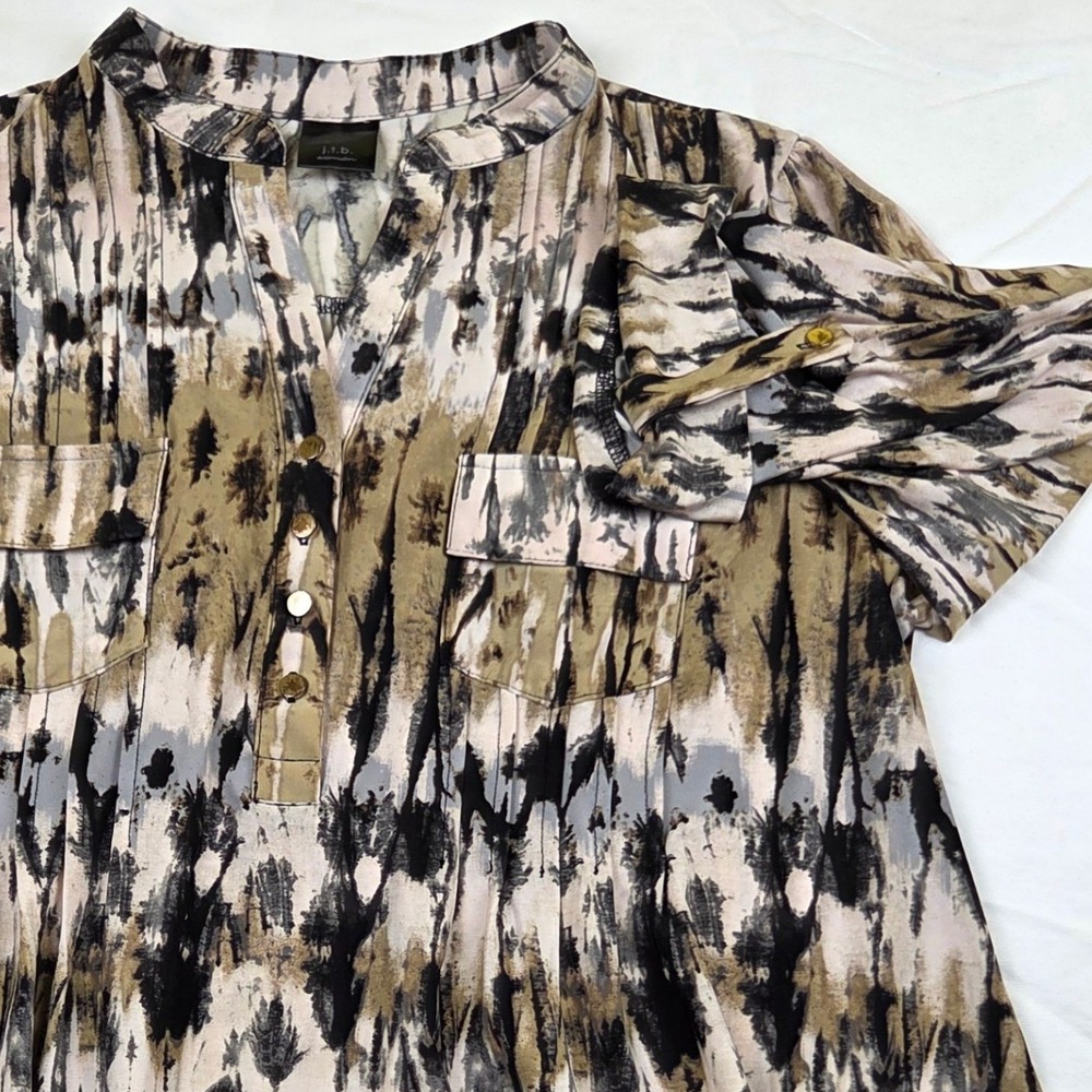 j.t.b. Woman Abstract Tie Dye Henley Tunic Blouse Roll Tab Sleeve Plus Size 2X